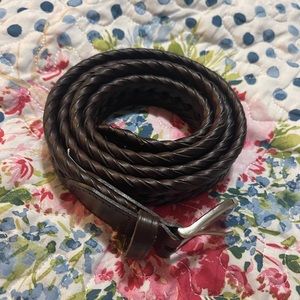 Men’s Brown Braided Leather Belt, Brown Thick Leather Belt, Size 42